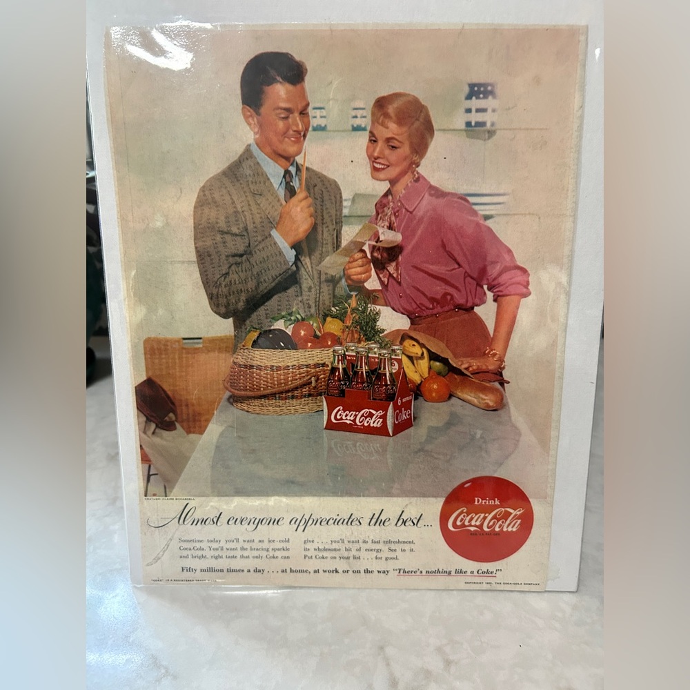 1955 Advertisement Page - Coca-Cola Picnic Scene with Red Branding